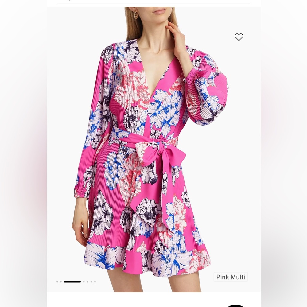 Milly Pink and Blue Floral Dress Liv Petals In Bloom Pleated Minidress